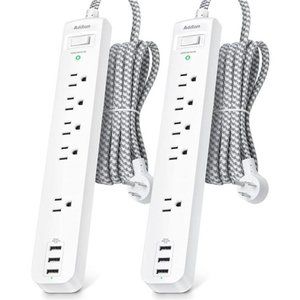 2 Pack Power Strip Surge Protector - 5 Outlets 3 USB Charging Ports w/ 5Ft,White
